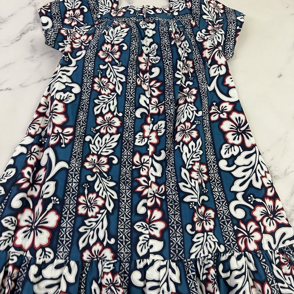 Royal Creations Womens Vintage 80s Muumuu Shift Dress Size M Blue Red Hawaiian - Picture 9 of 10